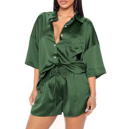 WHLBF Womens Plus Size short-sleeved V-neck solid color pajamas set home clothes pajamas set Army Green 4(S)
WHLBF Womens Plus Size short-sleeved V-neck solid color pajamas set home clothes pajamas set Army Green 4(S)