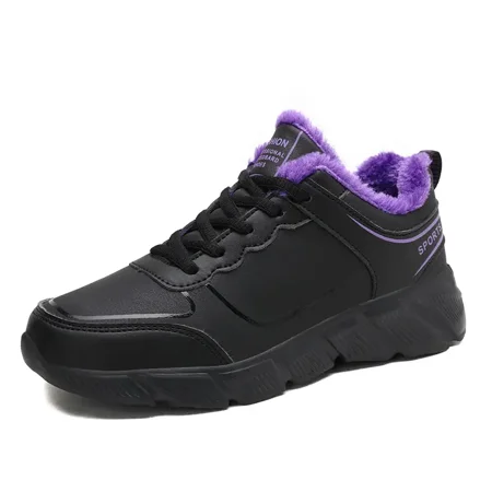 Women‘s Winter Fleece Lace Up Sneakers Warm Plush Lined Running Shoes Women‘s Footwear