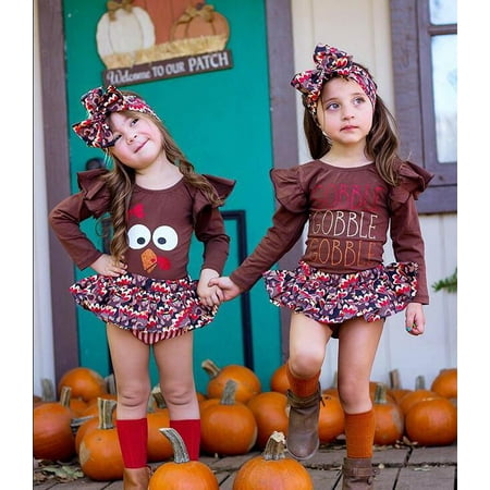 Girl 3 Pieces Thanksgiving Outfit Romper + Shorts + Headband