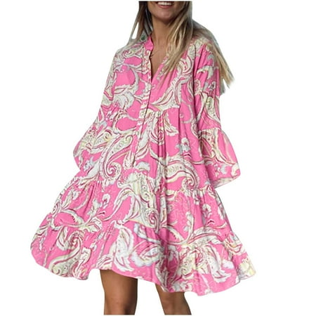 YanHoo Women s Summer Dresses Buttons Henley V Neck 3/4 Sleeve Ruffle Mini Dress Loose Casual Beach Print Swing Dress
YanHoo Women s Summer Dresses Buttons Henley V Neck 3/4 Sleeve Ruffle Mini Dress Loose Casual Beach Print Swing Dress