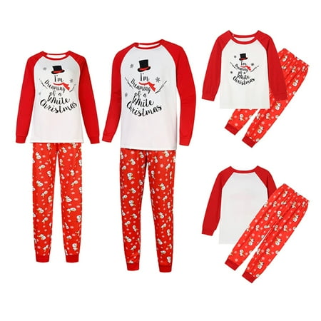 Fanvereka Christmas Pajamas for Family Letter Print Tops+Snowman Print Pants