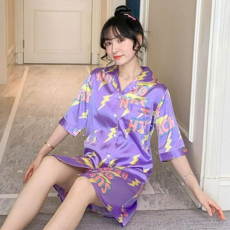 CoCopeaunt Nightgowns Women Korean-style Silk Half-sleeve Turn-down Collar Loose Sleep-shirts Sweet Girls Trendy Printed Comfortable Simple
CoCopeaunt Nightgowns Women Korean-style Silk Half-sleeve Turn-down Collar Loose Sleep-shirts Sweet Girls Trendy Printed Comfortable Simple