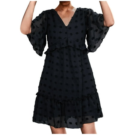 Chiffon Skirt Fashion Women Casual V Neck Solid Color Short Sleeve Loose Dress Skirt Black L
Chiffon Skirt Fashion Women Casual V Neck Solid Color Short Sleeve Loose Dress Skirt Black L