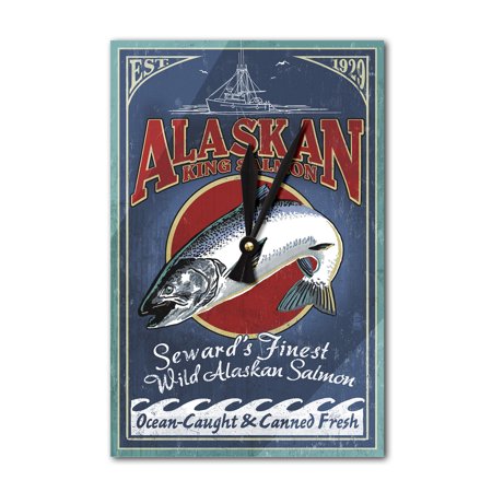 Seward, Alaska - Salmon Vintage Sign - Lantern Press Poster (Acrylic Wall Clock)