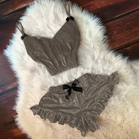 QWERTYU Womens Velvet Bow Pajamas Set Lounge Plus Size Sexy Cami Crop Top and Shorts Sets Two-Piece Sleepwear Pj Set Nightwear Gray L
QWERTYU Womens Velvet Bow Pajamas Set Lounge Plus Size Sexy Cami Crop Top and Shorts Sets Two-Piece Sleepwear Pj Set Nightwear Gray L