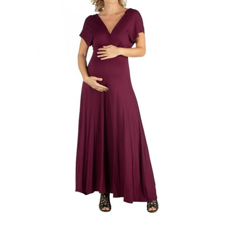 24seven Comfort Apparel Cap Sleeve V Neck Maternity Maxi Dress M011624 Made in USA