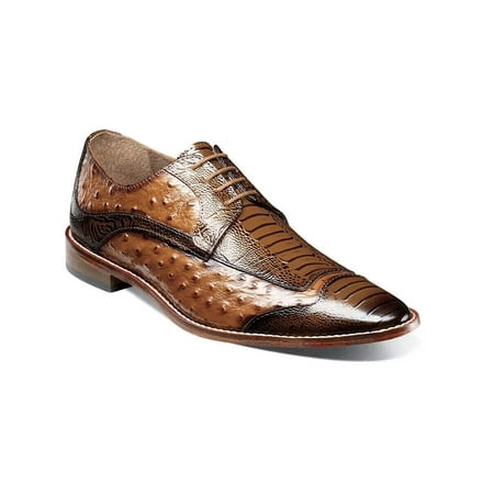 Men s Stacy Adams Fanelli Modified Wingtip Oxford Shoes Ostrich Tan 25536-240