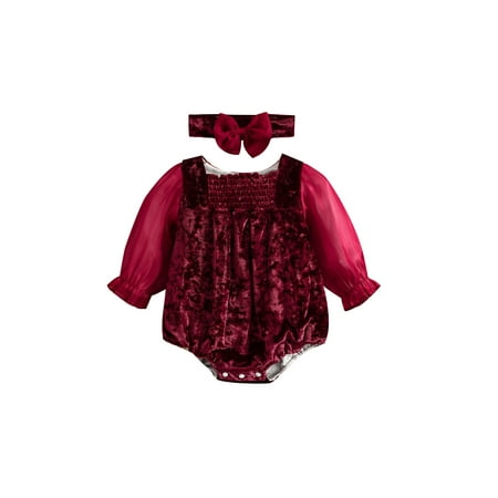 Xingqing Infant Newborn Baby Girls Jumpsuits Outfit Patchwork Long Sleeves Velvet Romper and Headband Set Wine Red 12-18 Months
Xingqing Infant Newborn Baby Girls Jumpsuits Outfit Patchwork Long Sleeves Velvet Romper and Headband Set Wine Red 12-18 Months