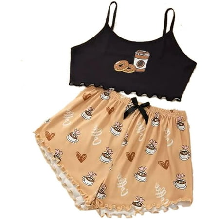 Women s Cartoon Print Lettuce Trim Cami Top and Shorts 2 Piece Cute Pajama Set Sleepwear - Coffee & Donuts (12)
Women s Cartoon Print Lettuce Trim Cami Top and Shorts 2 Piece Cute Pajama Set Sleepwear - Coffee & Donuts (12)
