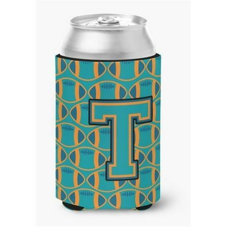 Letter T Football Aqua Orange & Marine Blue Can or Bottle Hugger