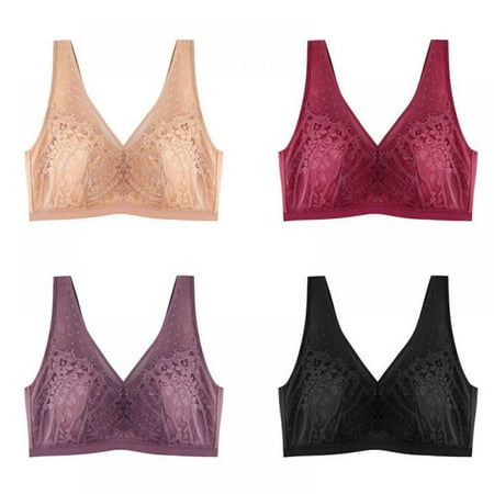 4Pack Women s Floral Sexy Lace Bra Full Coverage Plunge V Neck Bralette Plus Size Wireless Bras 
4Pack Women s Floral Sexy Lace Bra Full Coverage Plunge V Neck Bralette Plus Size Wireless Bras