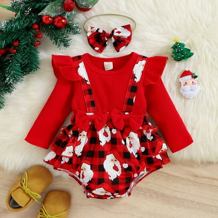 Infant Girls Christmas Ruffles Long Sleeve Plaid Santa Prints Bowknot Romper Newborn Bodysuits Headbands Set
Infant Girls Christmas Ruffles Long Sleeve Plaid Santa Prints Bowknot Romper Newborn Bodysuits Headbands Set