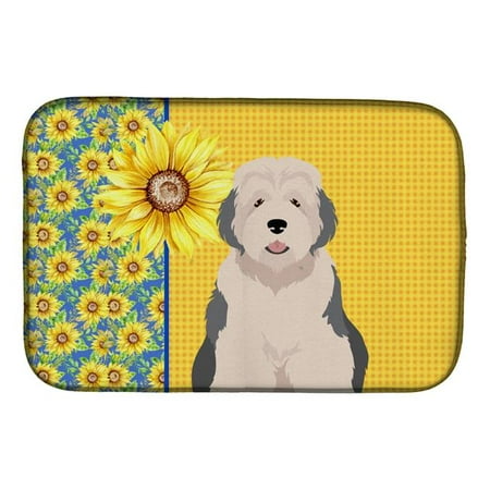 21 x 14 in. Summer Sunflowers Old English Sheepdog Dish Drying Mat