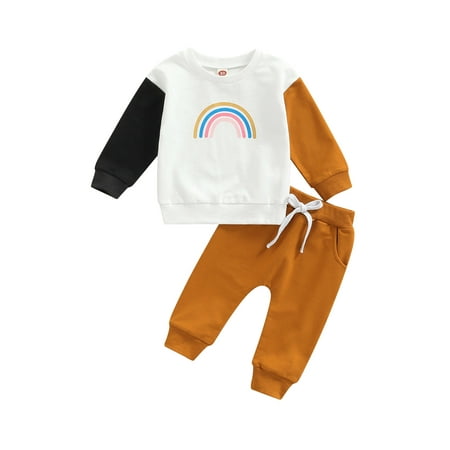 Genuiskids 2 Pcs Newborn Cute Pants Set Toddler Rainbow Print Long Sleeve Round Neck Sweatshirt Solid Color Trousers with Pockets 0-3T
Genuiskids 2 Pcs Newborn Cute Pants Set Toddler Rainbow Print Long Sleeve Round Neck Sweatshirt Solid Color Trousers with Pockets 0-3T