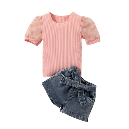 Suanret 2Pcs Kids Toddler Girls Summer Outfits Dots Splicing Short Sleeve T-Shirt + Denim Shorts with Waist Belt Pink 4-5 Years
Suanret 2Pcs Kids Toddler Girls Summer Outfits Dots Splicing Short Sleeve T-Shirt + Denim Shorts with Waist Belt Pink 4-5 Years
