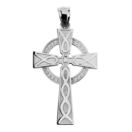 10k White Gold Celtic Cross Charm Pendant