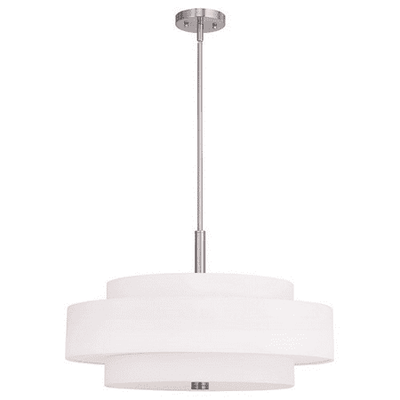 Pendants Porch 5 Light With Off-White Fabric Hardback Shade Steel Brushed Nickel size 24 in 300 Watts - World of Crystal
Pendants Porch 5 Light With Off-White Fabric Hardback Shade Steel Brushed Nickel size 24 in 300 Watts - World of Crystal