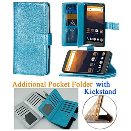 for 6" ZTE ZMAX PRO zmaxpro ZTE CARRY Z981 Case Phone Case Hybrid Folder Wallet Extra Pocket Stand Pouch Purse Screen Flip Cover Blue