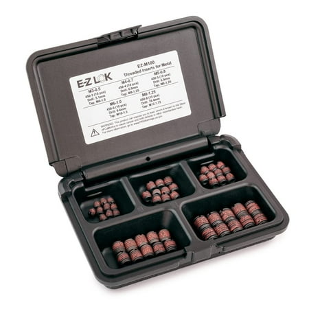 E-Z Lok Threaded Inserts For Metal; Assortment Kit; Carbon Steel; Metric Internal Threads M3-0.5 M4-0.7 M5-0.8 M6-1.0 M8-1.25; 50 pieces
E-Z Lok Threaded Inserts For Metal; Assortment Kit; Carbon Steel; Metric Internal Threads M3-0.5 M4-0.7 M5-0.8 M6-1.0 M8-1.25; 50 pieces