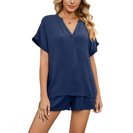 Rejlun Ladies Pajamas Set Short Sleeve Lounge Sets Elastic Waist Sleepwear Loose Fit Nightgown Baggy Summer Nightwear Navy Blue 2XL
Rejlun Ladies Pajamas Set Short Sleeve Lounge Sets Elastic Waist Sleepwear Loose Fit Nightgown Baggy Summer Nightwear Navy Blue 2XL