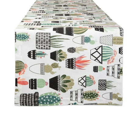 72 White and Green Urban Oasis Cactus Printed Table Runner