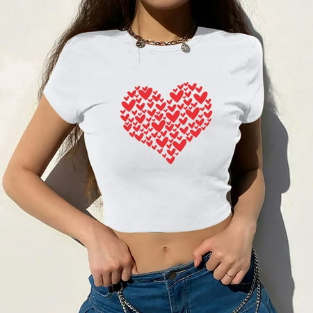

Womens Clearance $15 Short Sleeve 2023 Clothes Fashion Heart Graphic Skims Dupe Slim Tunic Crop Corset Bustier Slimming Brunch Top Bustier Shirt for Girls Crew Neck Tshirt Fall Summer Women C3