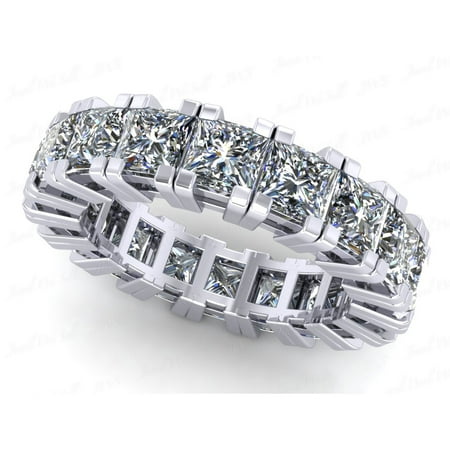 Natural 4.80Ct Princess Cut Diamond Gallery Women's Anniversary Wedding Eternity Band Ring Solid 14k White Gold G-H I1