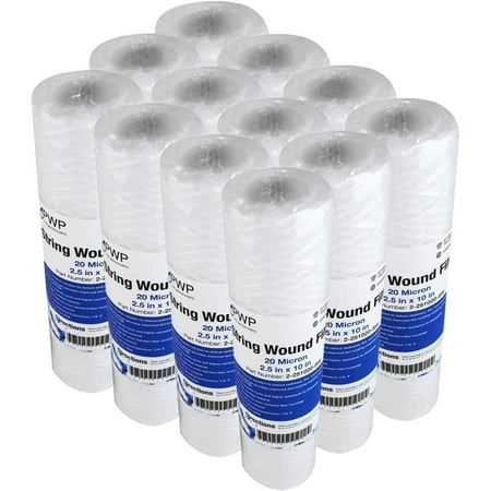 Sediment String Wound Water Filter Cartridge Standard 2.5x10 20 Micron 12 Pack
Sediment String Wound Water Filter Cartridge Standard 2.5x10 20 Micron 12 Pack