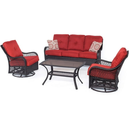 Hanover ORLEANS4PCSW Orleans 4-Piece Steel Framed Resin Wicker Outdoor Conversation Set