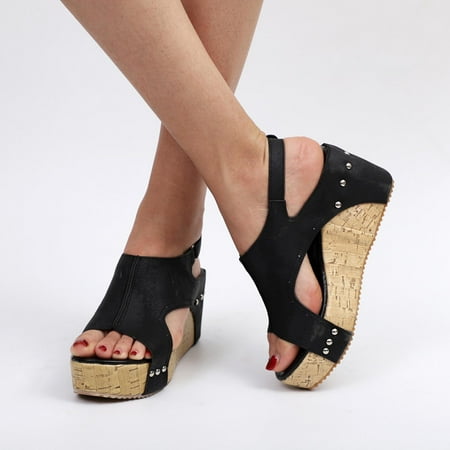 Women Summer Round Toe Ladies Beach Sandals Boho Casual Wedges Shoes