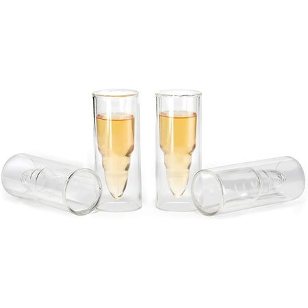 

50 Caliber Bullet Shaped 3.5 oz Shot Glasses (Set of 4) By The Wine Savant. Cocktail Drinking Glassware Can Also Be Used as Shot Glass for: Beer Wine Coffee Juice Or Any Drink