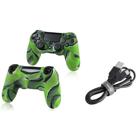 Insten Black 3.3FT Micro USB Charger Cable+Camouflage Navy Green Skin Case Cover for Sony PS4 Playstation 4