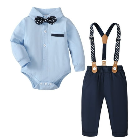 Infant Baby Boy Clothes Baby Boys Gentleman Outfits Long Sleeve Lapel Romper Top Overall Pants Set Blue 6-12 Months
Infant Baby Boy Clothes Baby Boys Gentleman Outfits Long Sleeve Lapel Romper Top Overall Pants Set Blue 6-12 Months