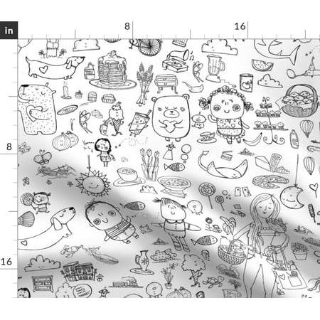 Whimsical Doodles Hipster Coloring Book Color Fabric Printed by Spoonflower BTY