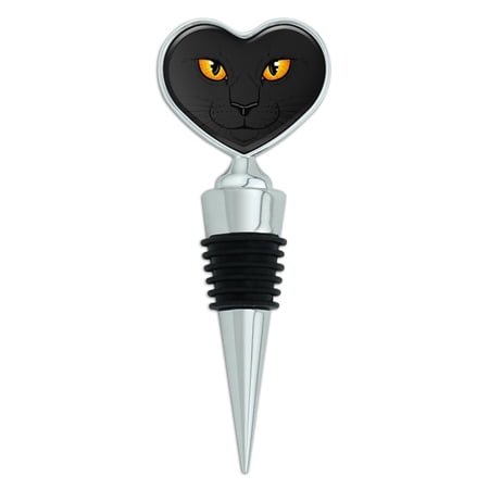 Black Cat Face Pet Kitty Heart Love Wine Bottle Stopper