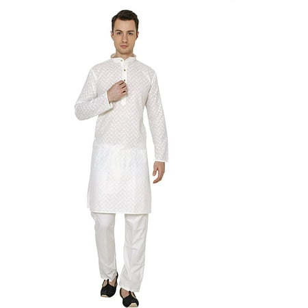 Royal Men s Lucknowi Beige Chikan Embroidery Kurta Churidar