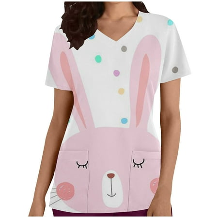 FAVIPT Womens Summer Tops Easter Scrub Tops Women Bunny Egg Hunt Print Medical Scrub Tops with Pocket Summer Comfy Short Sleeve V Neck Holiday Tunics
FAVIPT Womens Summer Tops Easter Scrub Tops Women Bunny Egg Hunt Print Medical Scrub Tops with Pocket Summer Comfy Short Sleeve V Neck Holiday Tunics