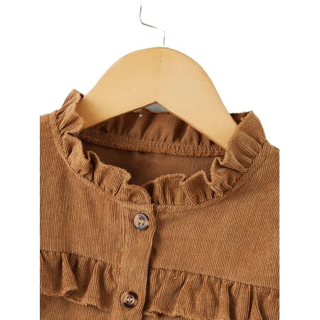 Cute Plain Stand Collar Shirt Long Sleeve Brown Toddler Girls Blouses (Girl s)