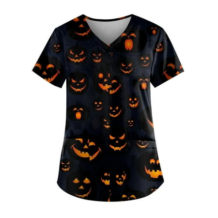 Knosfe Print Scrub Tops for Women Medical Nurse Workwear Pumpkin Ghost Bat Women Scrubs V Neck Short Sleeve Womens Petite Tops with Two Pockets Black S
Knosfe Print Scrub Tops for Women Medical Nurse Workwear Pumpkin Ghost Bat Women Scrubs V Neck Short Sleeve Womens Petite Tops with Two Pockets Black S