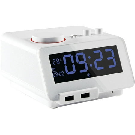 HomTime 19308 C12 Bluetooth Alarm Clock with Dual USB Charging Ports, White