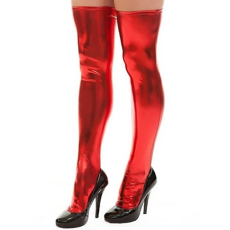

Sanviglor Ladies Tights Wet Look Leggings Thigh High Leather Stockings Stretchy Long Socks Cosplay Red One Size