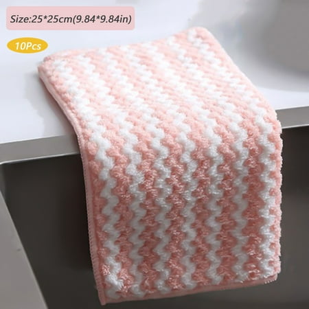 

10 PCS Microfiber Cleaning Rag Super Absorbent Coral Fleece Cloth Scouring Towel Pad Multifunction for Kitchen Dishes Cleaning