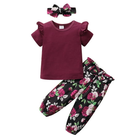 Kucnuzki 18 Months Baby Girl Summer Outfits Pants Sets 24 Months Short Sleeve Solid Color Pit Stripes Cozy T-shirt Tops Elastic Sweet Rose Prints Pants Headband 3PCS Set Red
Kucnuzki 18 Months Baby Girl Summer Outfits Pants Sets 24 Months Short Sleeve Solid Color Pit Stripes Cozy T-shirt Tops Elastic Sweet Rose Prints Pants Headband 3PCS Set Red