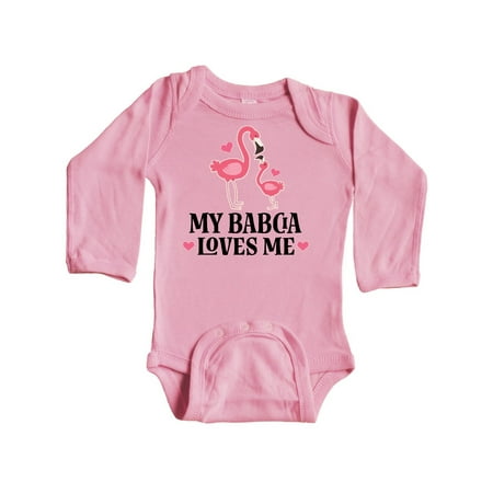 Inktastic My Babcia Loves Me Flamingo Gift Baby Girl Long Sleeve Bodysuit