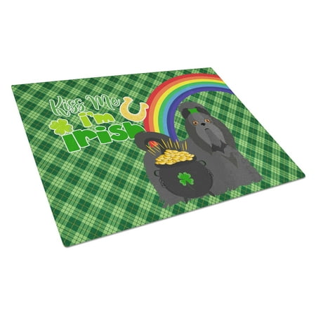 Black Shih Tzu St. Patrick s Day Glass Cutting Board Large 12 in x 15 in