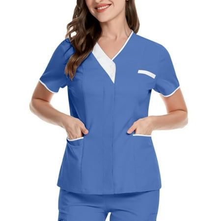 TKing Fashion Women Plus Size Scrubs Top V-Neck Short Sleeve Striped Pockets Work Blouse for Women Blue 2XL
TKing Fashion Women Plus Size Scrubs Top V-Neck Short Sleeve Striped Pockets Work Blouse for Women Blue 2XL