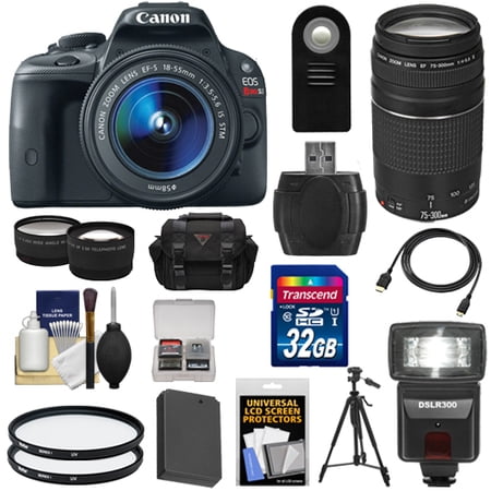 Canon EOS Rebel SL1 Digital SLR Camera & EF-S 18-55mm IS STM Lens with EF 75-300mm III Lens + 32GB Card + Battery + Case + Flash + 2 Lenses + Tripod Kit