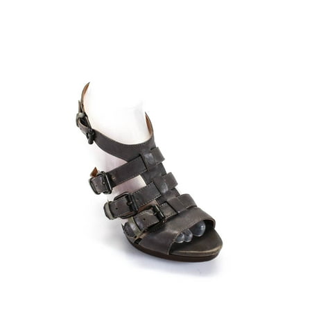 Pre-owned|J Crew Womens Tapered Heel Leather Ankle Strap Sandals Gray Size 7