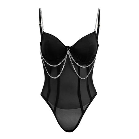 

Gubotare Plus Size Lingerie For Women Women Lingerie Lace Chemise Halter Teddy Mesh Sleepwear Boudoir Outfits Black S