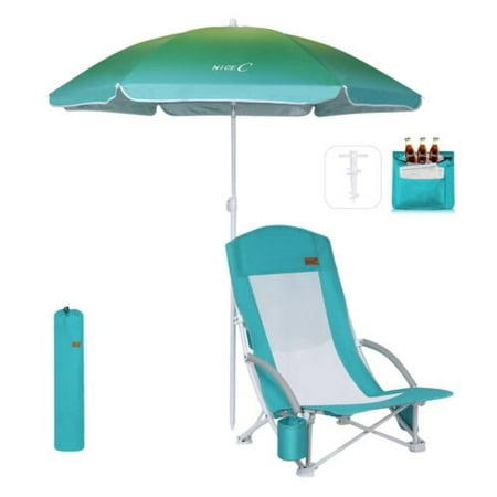 

Nice C Beach Chair Beach Chairs for Adults w/Cooler&Umbrella Compact High Back Cup Holder & Carry Bag & Heavy Duty Outdoor Camping BBQ Travel Picnic (Set of 1 Blue w/ a hint of green)